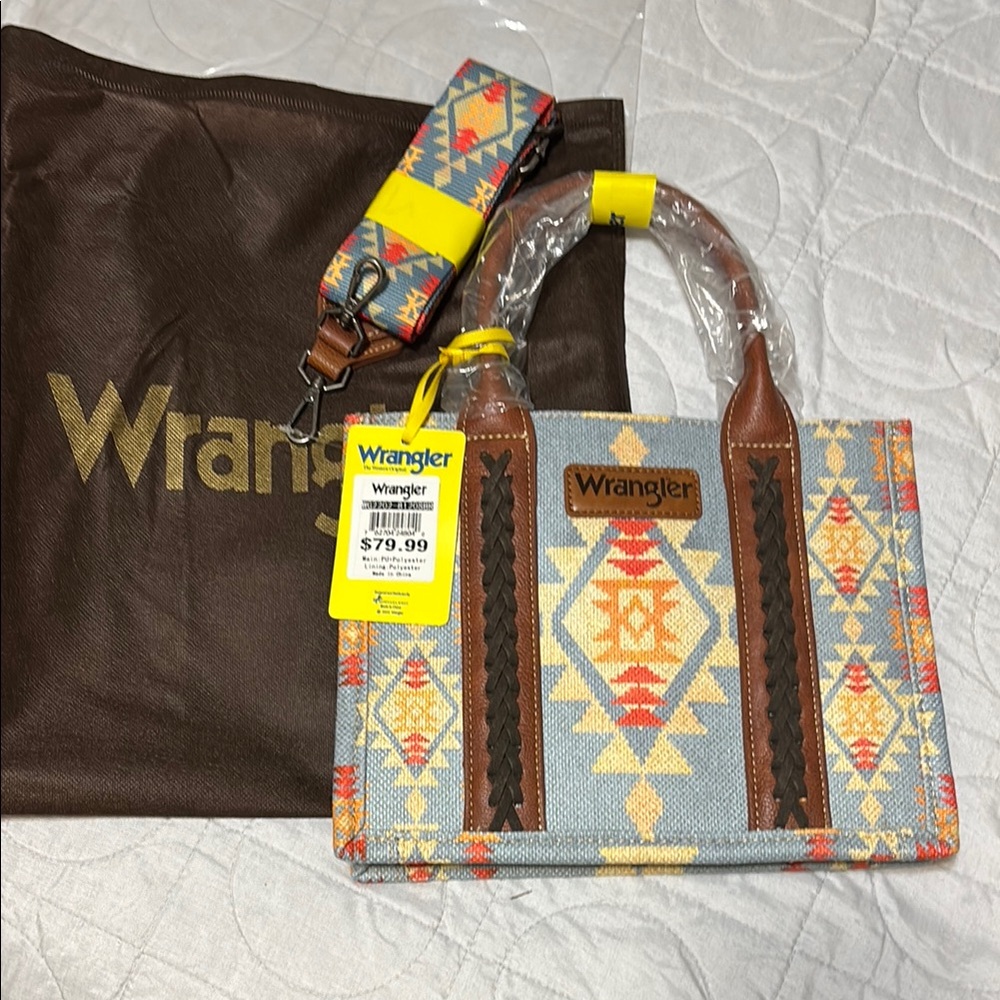 Wrangler Red and Orange Tote Bag with Geometric Pattern